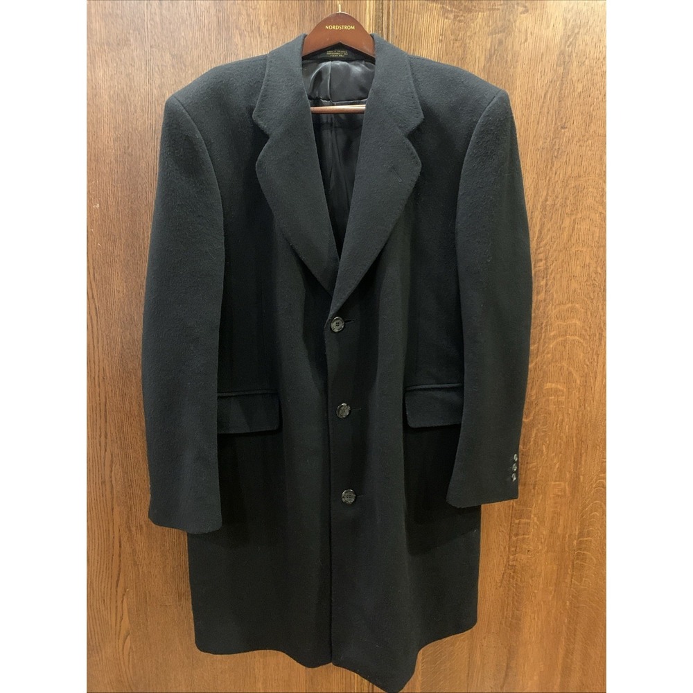 Men's Black Wool-Blend Single-Breasted Overcoat Cashmere Blend Size‎ 42R